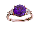 Star K Three 3 Stone 8mm Round Genuine Amethyst Trillion Engagement Promise Comfort fit Ring