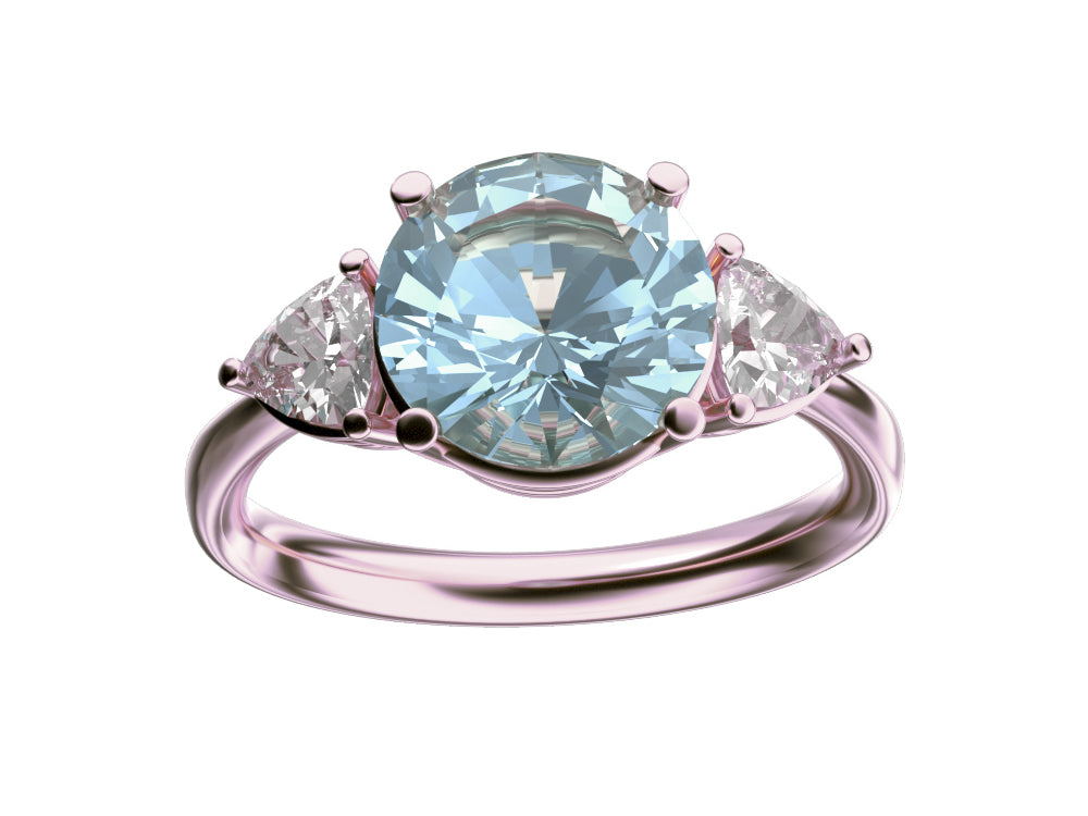 Star K Three 3 Stone 8mm Round Genuine Sky Blue Topaz Trillion Engagement Promise Comfort fit Ring