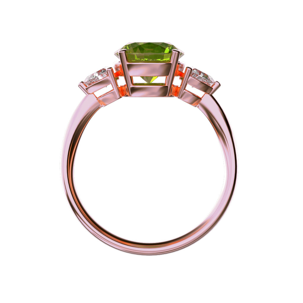Star K Three 3 Stone 8mm Round Genuine Peridot Trillion Engagement Promise Comfort fit Ring
