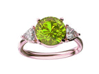 Star K Three 3 Stone 8mm Round Genuine Peridot Trillion Engagement Promise Comfort fit Ring