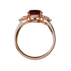 Star K Three 3 Stone 8mm Round Genuine Garnet Trillion Engagement Promise Comfort fit Ring
