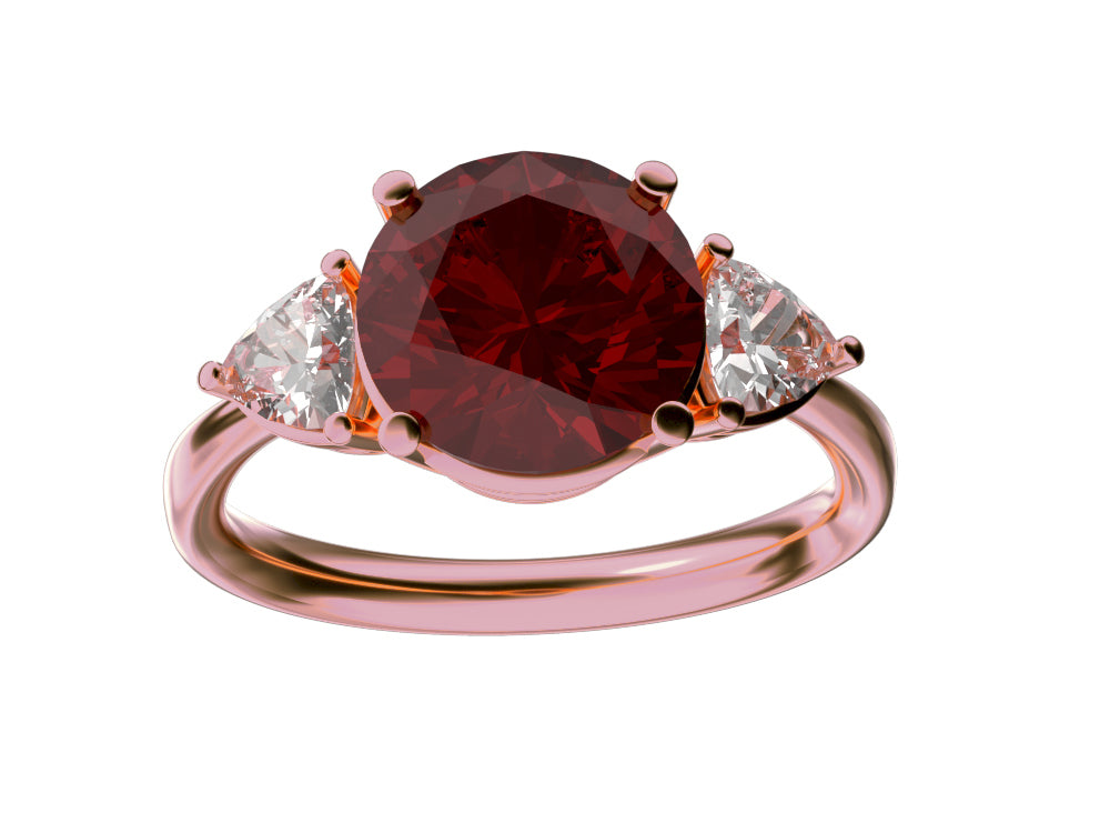 Star K Three 3 Stone 8mm Round Genuine Garnet Trillion Engagement Promise Comfort fit Ring