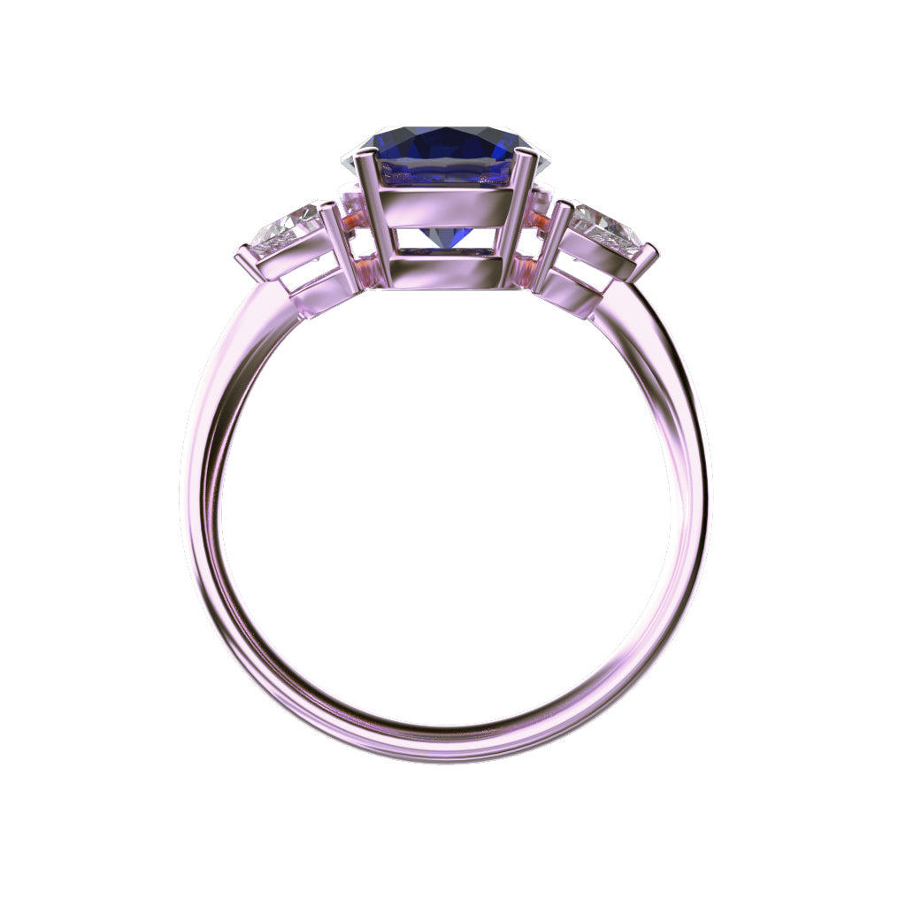 Star K Three 3 Stone 8mm Round Created Sapphire Trillion Engagement Promise Comfort fit Ring