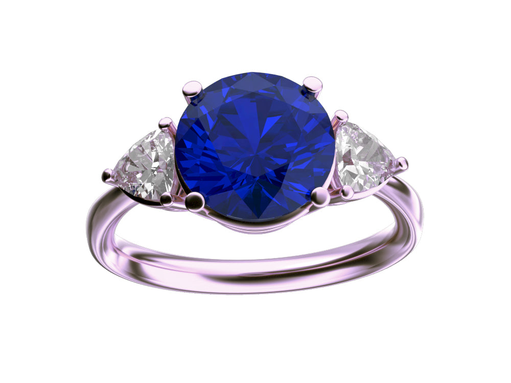 Star K Three 3 Stone 8mm Round Created Sapphire Trillion Engagement Promise Comfort fit Ring