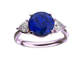 Star K Three 3 Stone 8mm Round Created Sapphire Trillion Engagement Promise Comfort fit Ring