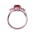Star K Three 3 Stone 8mm Round Created Ruby Trillion Engagement Promise Comfort fit Ring