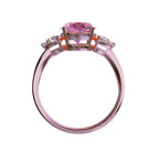 Star K Three 3 Stone 8mm Round Created Pink Sapphire Trillion Engagement Promise Comfort fit Ring