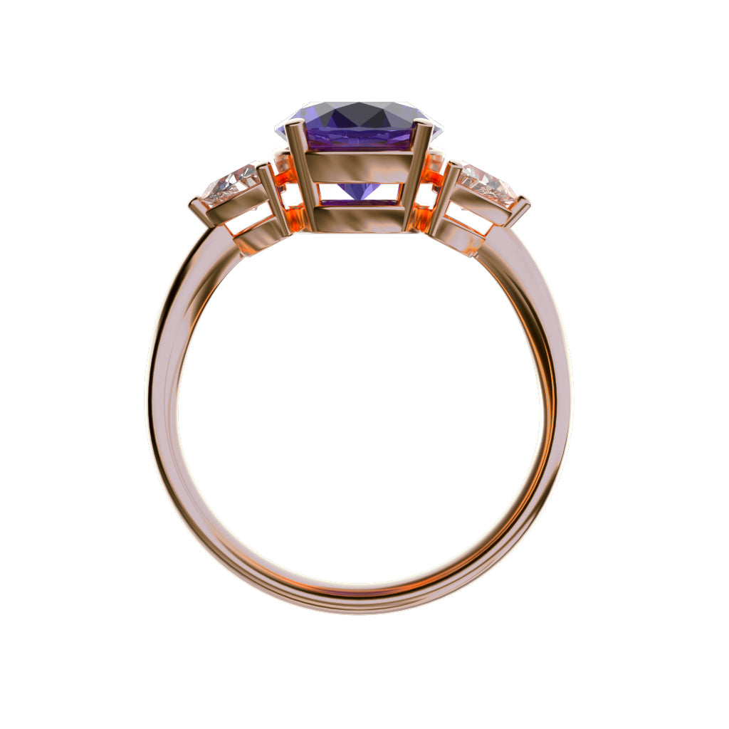 Star K Three 3 Stone 8mm Round Simulated Alexandrite Trillion Engagement Promise Comfort fit Ring