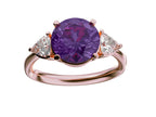 Star K Three 3 Stone 8mm Round Simulated Alexandrite Trillion Engagement Promise Comfort fit Ring