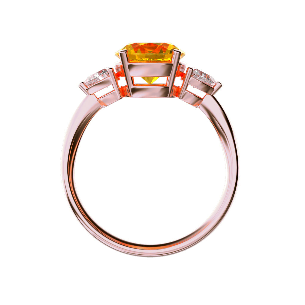 Star K Three 3 Stone 8mm Round Simulated Imperial Yellow Topaz Trillion Engagement Promise Comfort Ring