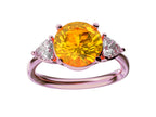 Star K Three 3 Stone 8mm Round Simulated Imperial Yellow Topaz Trillion Engagement Promise Comfort Ring