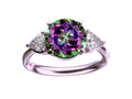 Star K Three 3 Stone 8mm Round Rainbow Mystic Topaz Trillion Engagement Promise Comfort fit Ring