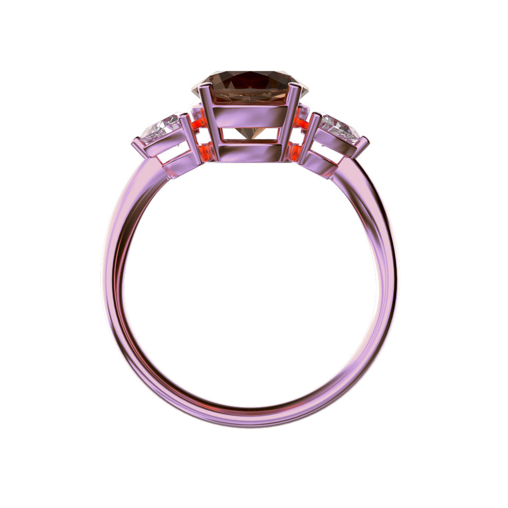Star K Three 3 Stone 8mm Round Genuine Smoky Quartz Trillion Engagement Promise Comfort fit Ring