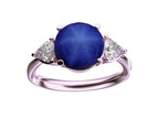 Star K Three 3 Stone 8mm Round Created Star Sapphire Trillion Engagement Promise Comfort fit Ring