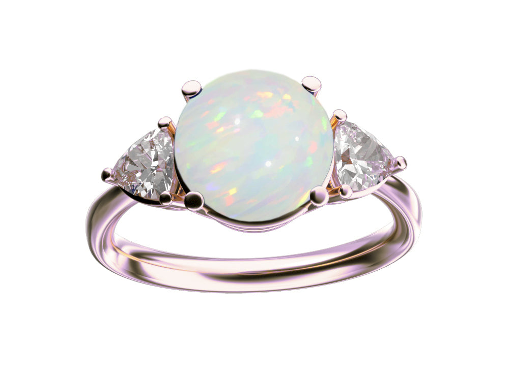 Star K Three 3 Stone 8mm Round Genuine Opal Trillion Engagement Promise Comfort fit Ring