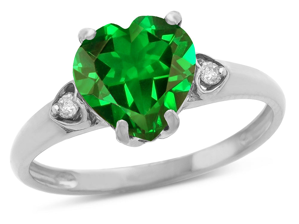 Star K Heart Shaped 8mm Simulated Emerald Engagement Promise Wedding Ring