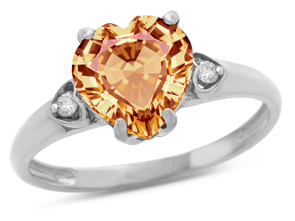 Star K Heart Shaped 8mm Simulated Imperial Yellow Topaz Engagement Promise Wedding Ring