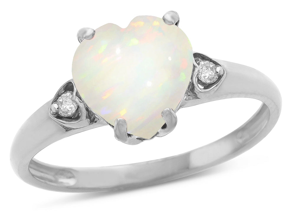 Star K Heart Shaped 8mm Genuine Opal Engagement Promise Wedding Ring