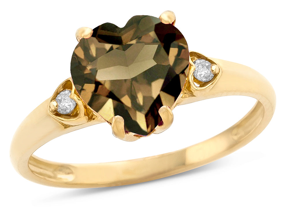 Star K Heart Shaped 8mm Genuine Smoky Quartz Engagement Promise Wedding Ring