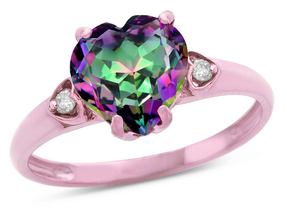 Star K Heart Shaped 8mm Rainbow Mystic Topaz Engagement Promise Wedding Ring