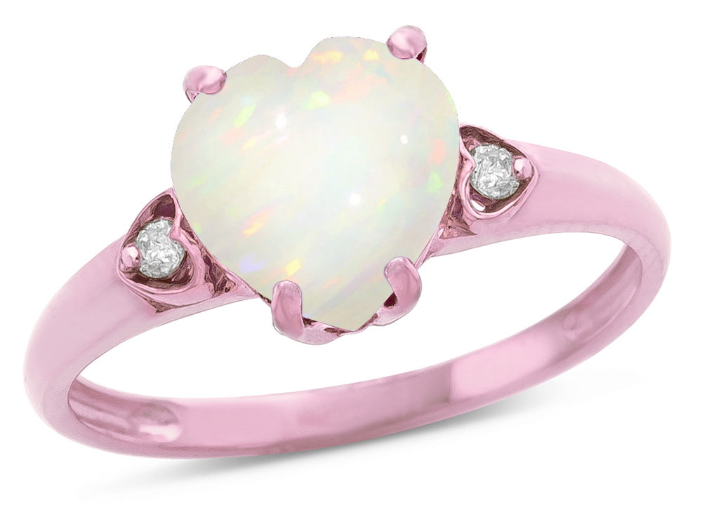 Star K Heart Shaped 8mm Genuine Opal Engagement Promise Wedding Ring
