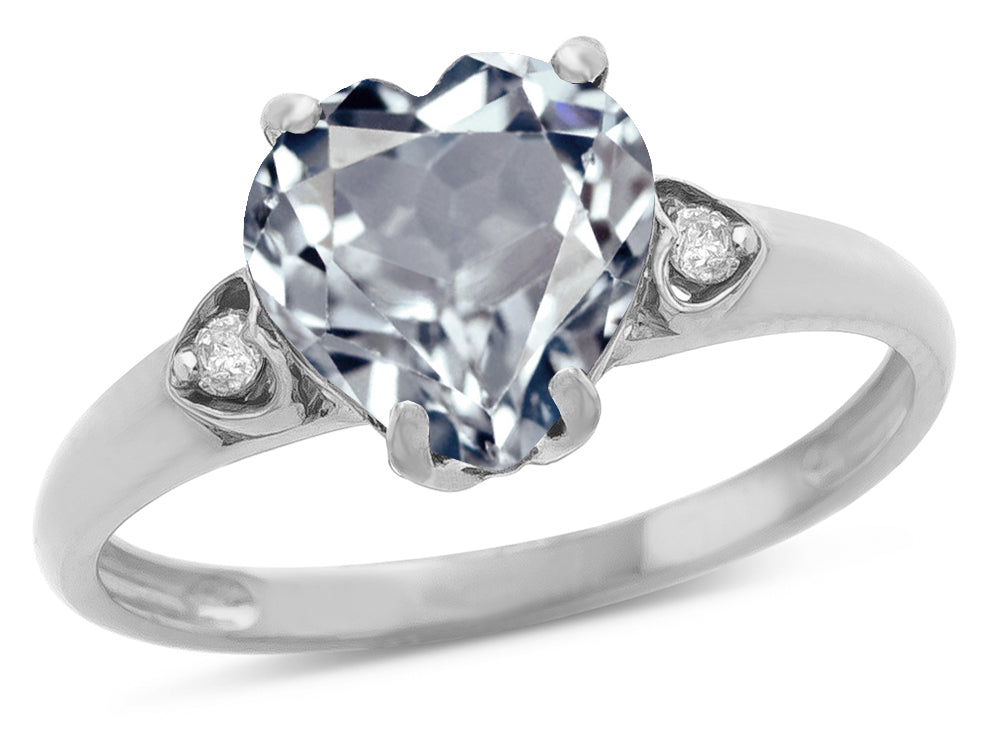 Star K Heart Shaped 8mm Genuine Aquamarine Engagement Promise Wedding Ring