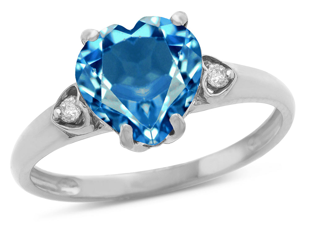 Star K Heart Shaped 8mm Genuine Blue Topaz Engagement Promise Wedding Ring