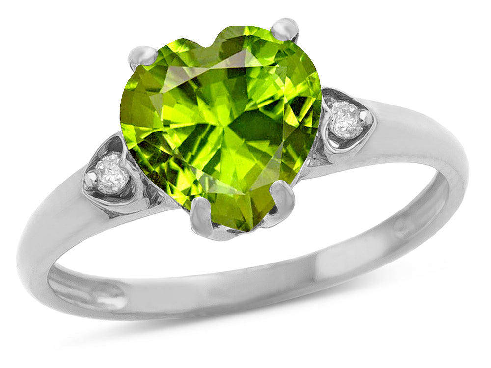 Star K Heart Shaped 8mm Genuine Peridot Engagement Promise Wedding Ring