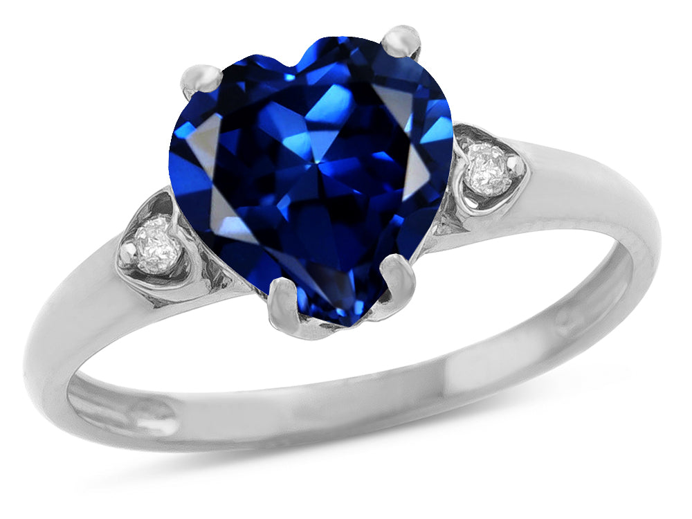 Star K Heart Shaped 8mm Created Sapphire Engagement Promise Wedding Ring