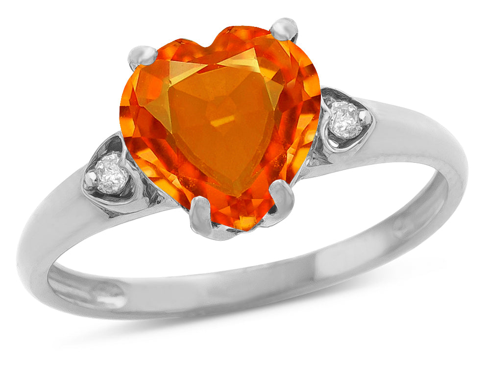 Star K Heart Shaped 8mm Simulated Orange Mexican Fire Opal Engagement Promise Wedding Ring