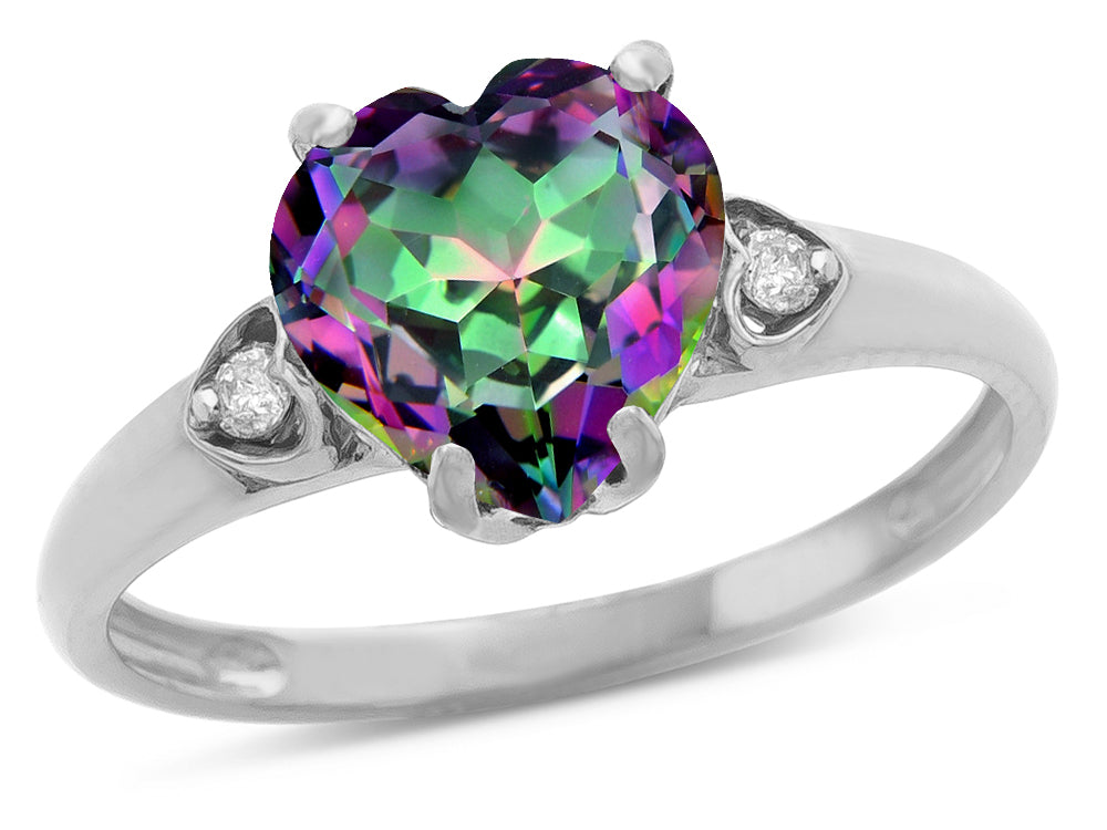 Star K Heart Shaped 8mm Rainbow Mystic Topaz Engagement Promise Wedding Ring