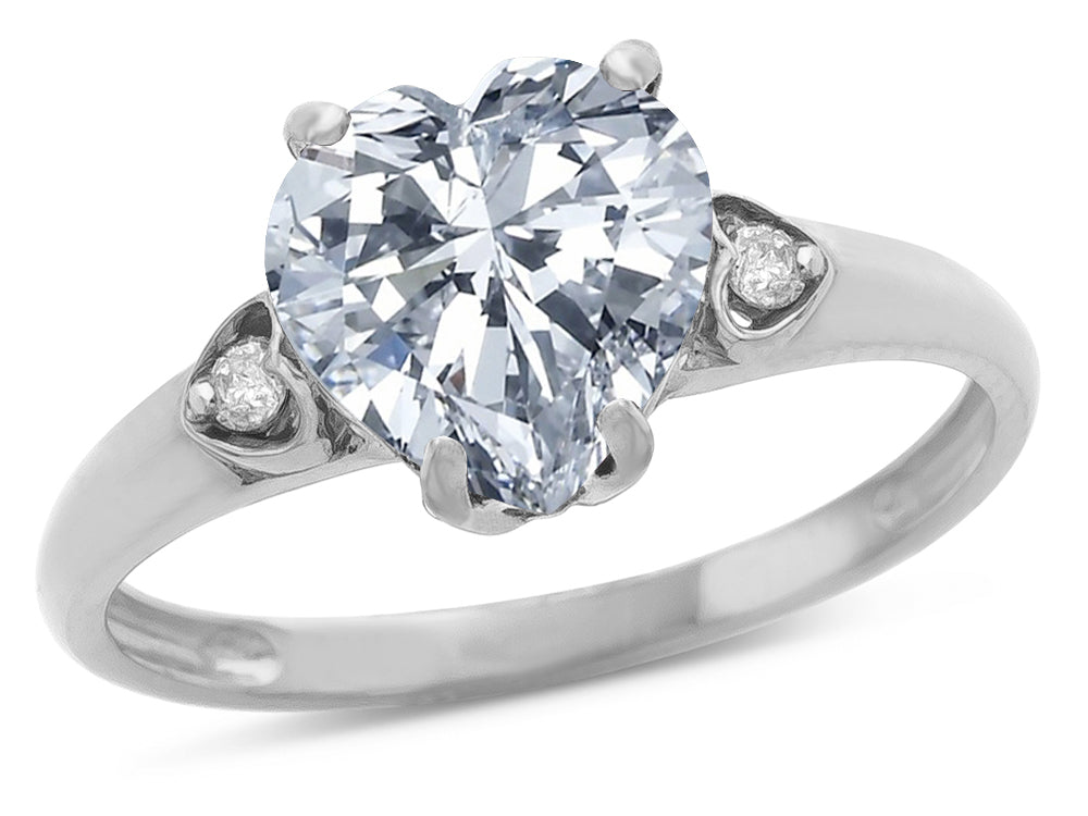 Star K Heart Shaped 8mm Genuine White Topaz Engagement Promise Wedding Ring