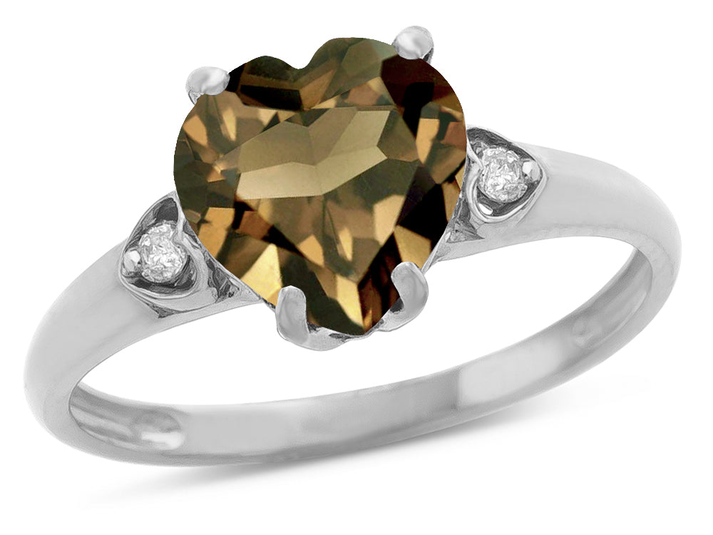 Star K Heart Shaped 8mm Genuine Smoky Quartz Engagement Promise Wedding Ring