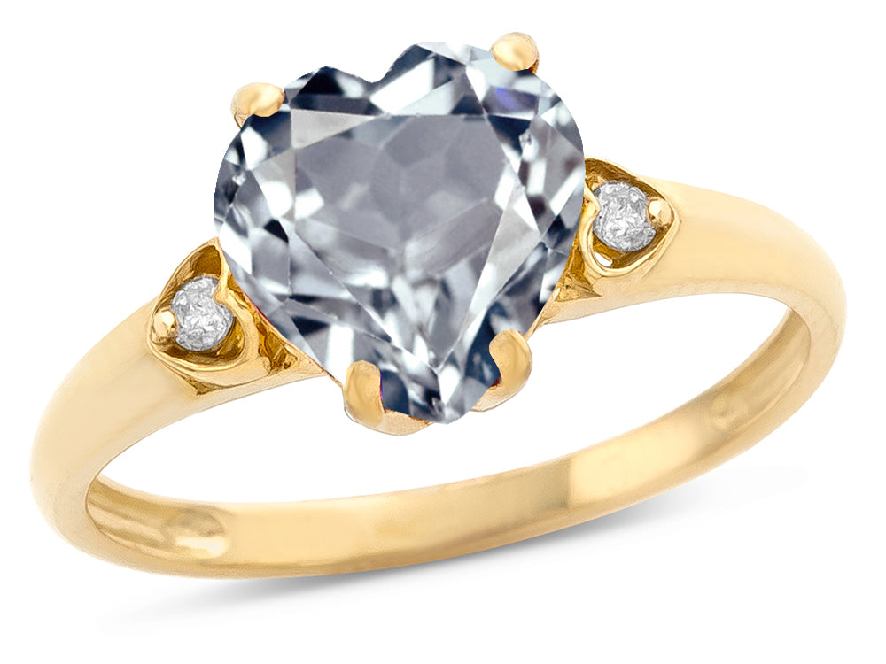 Star K Heart Shaped 8mm Genuine Aquamarine Engagement Promise Wedding Ring
