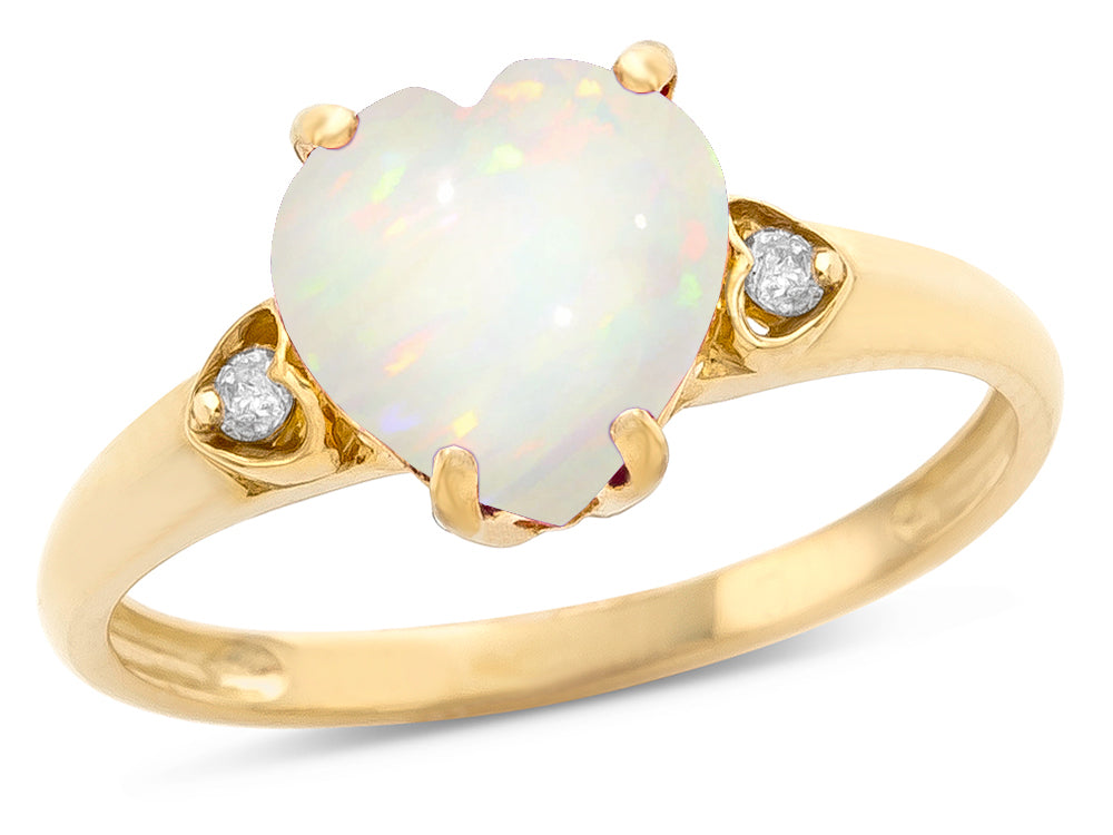 Star K Heart Shaped 8mm Genuine Opal Engagement Promise Wedding Ring