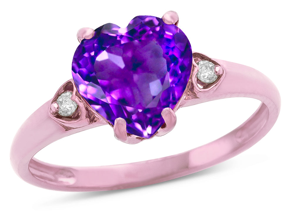 Star K Heart Shaped 8mm Genuine Amethyst Engagement Promise Wedding Ring