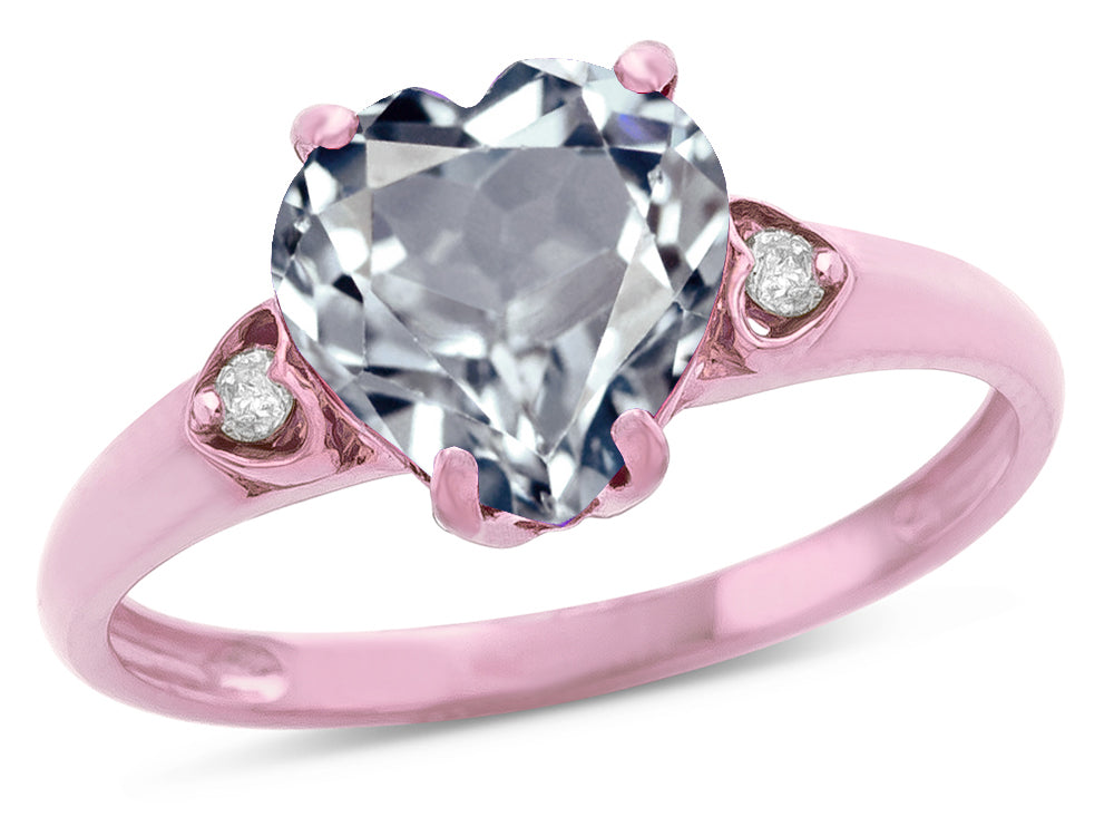 Star K Heart Shaped 8mm Genuine Aquamarine Engagement Promise Wedding Ring