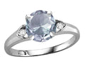 Star K Round 7mm Genuine Aquamarine Three 3 Stone Heart Engagement Promise Wedding Ring