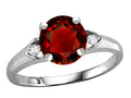 Star K Round 7mm Genuine Garnet Three 3 Stone Heart Engagement Promise Wedding Ring