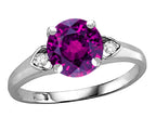 Star K Round 7mm Genuine Rhodolite Three 3 Stone Heart Engagement Promise Wedding Ring