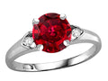 Star K Round 7mm Created Ruby Three 3 Stone Heart Engagement Promise Wedding Ring