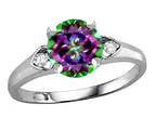 Star K Round 7mm Mystic Topaz Three 3 Stone Heart Engagement Promise Wedding Ring