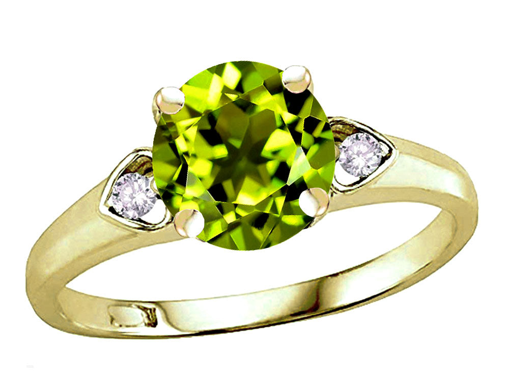 Star K Round 7mm Genuine Peridot Three 3 Stone Heart Engagement Promise Wedding Ring