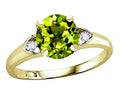 Star K Round 7mm Genuine Peridot Three 3 Stone Heart Engagement Promise Wedding Ring