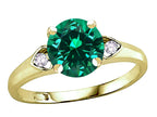 Star K Round 7mm Simulated Emerald Three 3 Stone Heart Engagement Promise Wedding Ring
