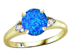 Star K Round 7mm Created Blue Opal Three 3 Stone Heart Engagement Promise Wedding Ring