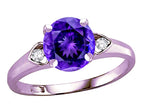 Star K Round 7mm Genuine Amethyst Three 3 Stone Heart Engagement Promise Wedding Ring