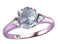 Star K Round 7mm Genuine Aquamarine Three 3 Stone Heart Engagement Promise Wedding Ring