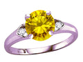 Star K Round 7mm Genuine Citrine Three 3 Stone Heart Engagement Promise Wedding Ring
