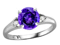 Star K Round 7mm Genuine Amethyst Three 3 Stone Heart Engagement Promise Wedding Ring